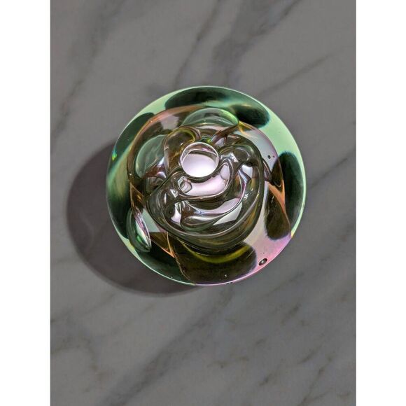 Dominick Labino Father of Art Glass Signed Green Gold Bubble Vase Dated 11 1971 - Picture 9 of 12